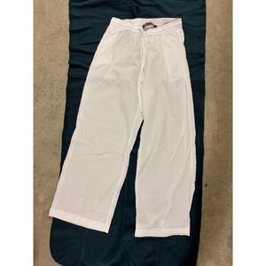 Enza Costa White Cotton Seersucker Wide Leg Drawstring Pants Made in USA Size 1